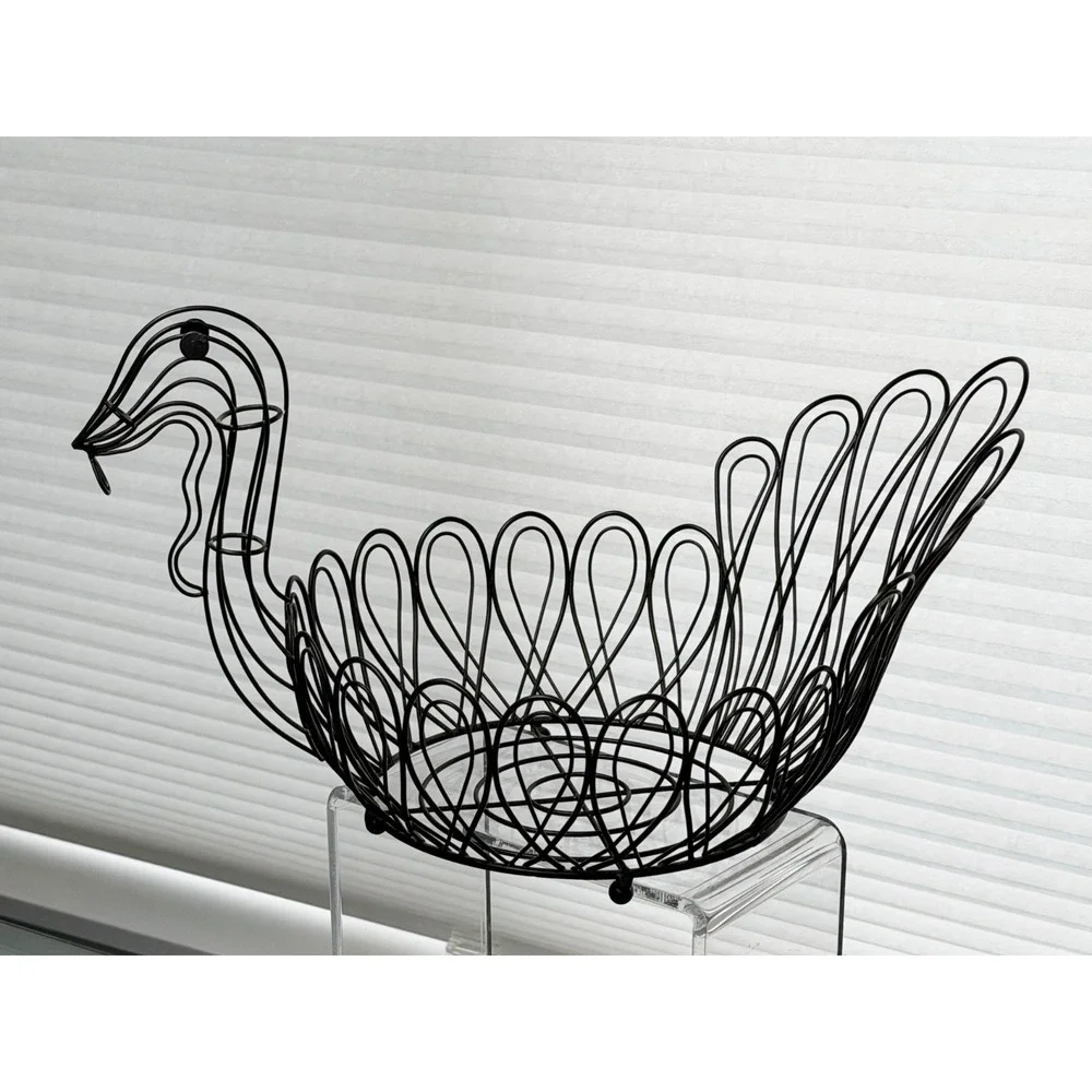 Turkey Shaped Black Metal Wire Basket Fruit Egg Bread Serving Table Décor